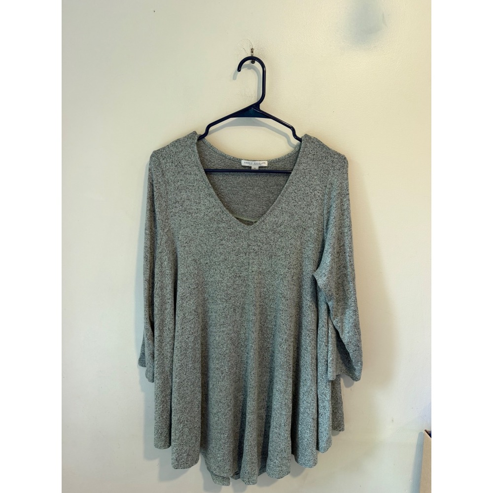 Green Envelope Los Angeles Gray‎ Marl V-Neck Tunic Top GTC914X-BFC Women 1X